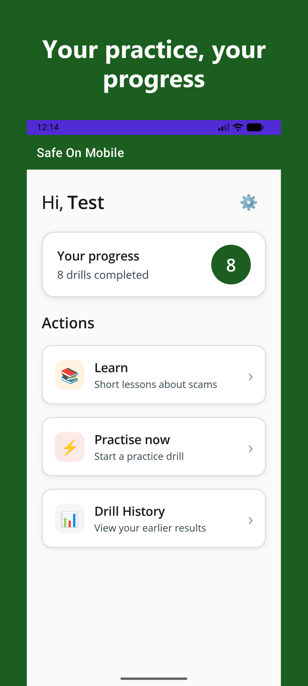 Home screen showing your progress