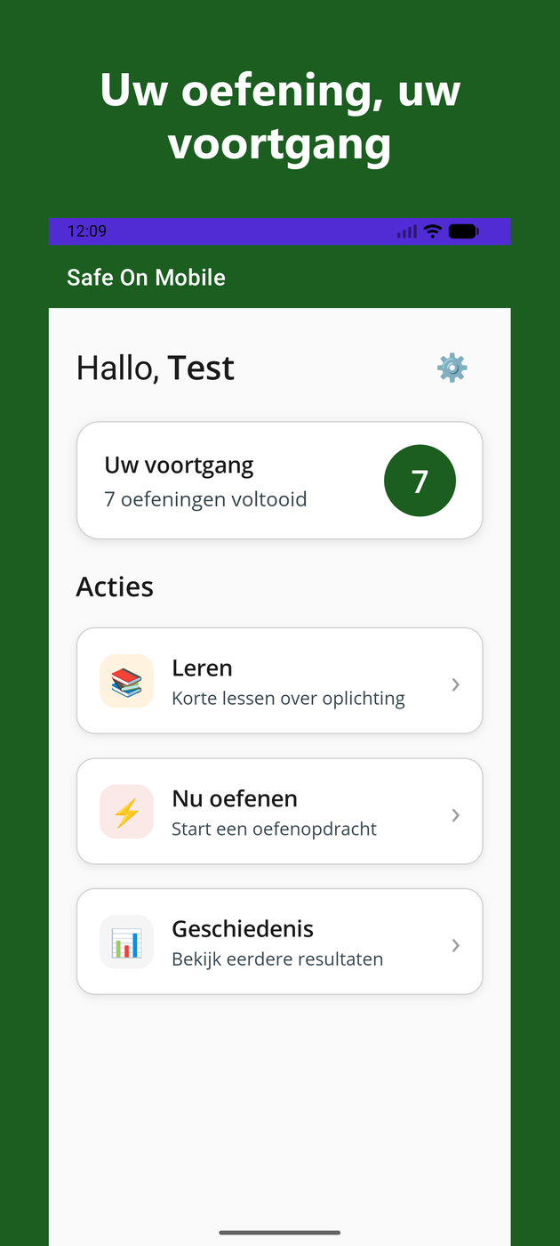 Startscherm met uw voortgang